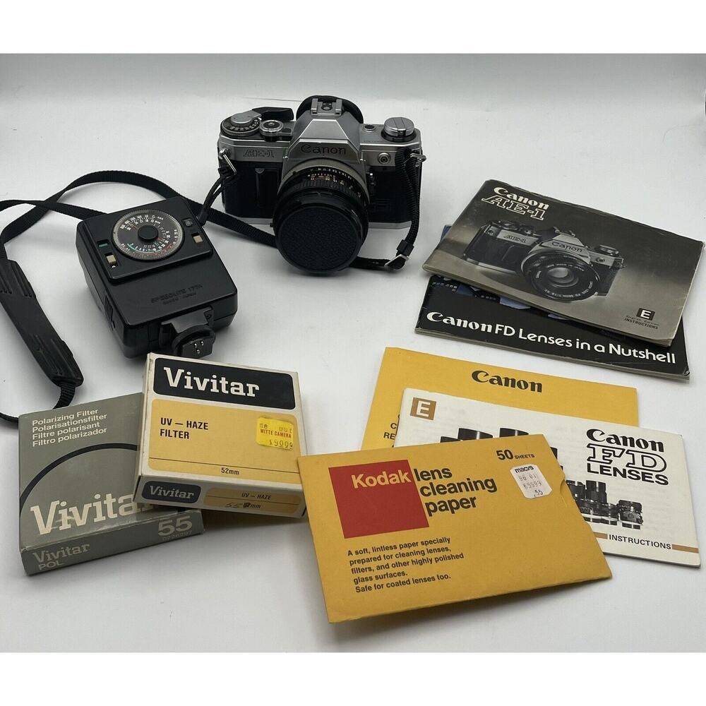 Canon AE-1 + FD 1.8 50mm Lens, Zoom, Light Meter, Bag, Extra, Fully Tested *Mint
